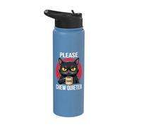 Please Chew Quieter Angry Cat Funny Introvert Humor Stainless Steel Insulated Water Bottle