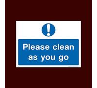 Please clean as you go Plastic Sign with double sided fixing tape (FP14) - Raw, Cooked, Preparation, Fish, Food, Wash Hands
