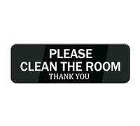 Please Clean The Room Thank You Sign, 10 X 3 Inch Acrylic Plastic Sign With Symbols, Self-Adhesive, For Restaurant, Salons, Hotel, Motel, Rest Stops, Public Restrooms