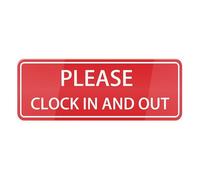 Please Clock In And Out Sign, Metal Tin Plastic Sign With Symbols, Self-Adhesive, For Restaurant, Salons, Hotel, Motel, Rest Stops, Public Restrooms 4×16 Inch
