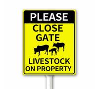Please Close Gate Livestock on Property Sign Aluminum Sign, Caution Danger Safety Security Warning Notice Metal Signs, 12x15 CM Sturdy Rustproof Fade Resistant Easy Install for Outdoor Use