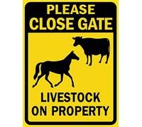 Please Close Gate Livestock On Property Sign Caution Danger Safety Security Metal Sign Plaque Poster 8X12 Inch