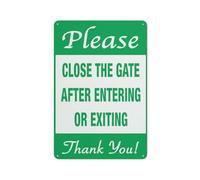 Please Close The Gate After Entering Or Exiting Sign 12 X 8 Inches Aluminum Metal Warning Signage With Symbol For Indoor Outdoor Use