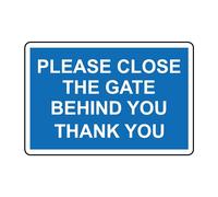 Please Close the Gate Behind You Safety Sign, 100mm x 150mm, 1mm Plastic, Digitally Printed & Laminated