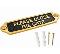Please Close the Gate Brass Door Sign with Black Background, Cast Metal Wall Plaque with Fixings Included, Indoor & Outdoor Entrance Notice for Homes, Farms, Gardens, Offices & Driveways