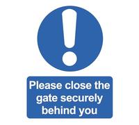 Please Close The Gate Securely Behind You Warning Sign Safety Sign Self Adhesive Gloss Sticker A4 297mm x 210mm