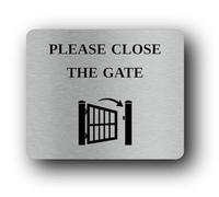 Please close the gate Sign - 11.5x9.5cm Brushed Aluminium