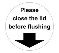 Please Close the Lid Before Flushing Sign, Self Adhesive Vinyl Sticker for Toilet Lid, 10cm x 10cm (1)