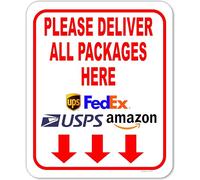 Please Deliver All Packages Here Arrows Aluminum Composite Sign - Delivery Instructions for My Packages from Amazon, FedEx, USPS, UPS, Indoor Outdoor Signs for Home, Office, Work, 8.5"x10"