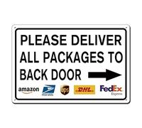 Please Deliver All Packages to Back Door Delivery Sign for Outdoor Use 8x12 Inch, Delivery Instructions Metal Signs, Right Arrow Indoor/Outdoor Use, Door Decor