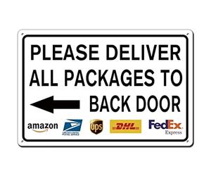 Please Deliver All Packages to Back Door Delivery Sign for Outdoor Use 8x12 Inch, Delivery Instructions Metal Signs, Left Arrow Indoor/Outdoor Use, Door Decor