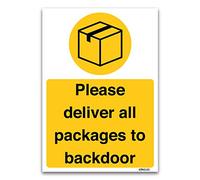 Please deliver all packages to backdoor Sign, A3 1mm Rigid Plastic, Postman, Couriers, Delivery Door notice