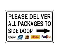 Please Deliver All Packages to Side Door Right Arrow Delivery Sign for Outdoor Use 8x12 Inch, Delivery Instructions Metal Signs Indoor/Outdoor Use, Outdoor Porch Signs