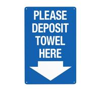 Please Deposit Towel Here With Downward Arrow Sign Pool Rules Signs Warning Retro Aluminum Metal Tin Vintage Style Funny Wall Decor Art 8 X 12 Inches