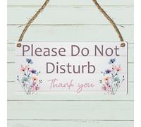 Please Do Not Disturb Hanging Sign - Rustic Wooden Effect Plaque with Floral Designs - Bedroom, Office, Spa or Therapy Room Door Sign (Pastel Flowers, Large: 29 cm (H) × 13.5 cm (W))