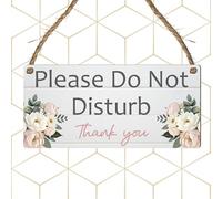 Please Do Not Disturb Hanging Sign - Rustic Wooden Effect Plaque with Floral Designs - Bedroom, Office, Spa or Therapy Room Door Sign - MDF Hanging Decoration (Pink Flowers)
