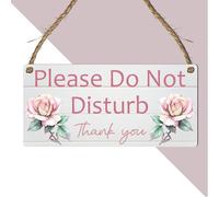 Please Do Not Disturb Hanging Sign - Rustic Wooden Effect Plaque with Floral Designs - Bedroom, Office, Spa or Therapy Room Door Sign - MDF Hanging Decoration (Pink Roses)