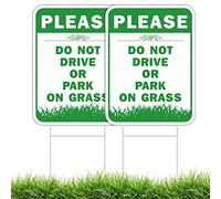 Please Do Not Drive Or Park On Grass Sign, 2Pack Keep Off The Grass Yard Sign with Metal Wire H-Stakes, 16" x12" Stay Off Grass Signs Double Sided UVresistance, Waterproof, Easy to Install