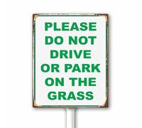 Please Do Not Drive Or Park On The Grass Yard Sign with Stake, 20x30cm Sturdy Aluminum Rust Free Weatherproof Easy Install