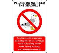 Please do not feed the seagulls, they can become aggressive Safety sign - Self adhesive sticker (400mm x 300mm)
