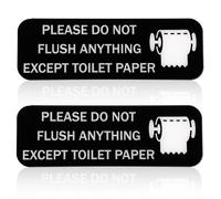 Please Do Not Flush Anything Except Toilet Paper Sign, 2 Pack 9x3 Inch Do Not Flush Sign for Bathroom Sticker Acrylic Self-Adhesive toilet Signs for Business, Home, Office