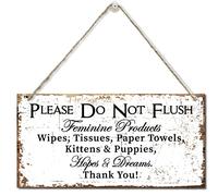Please Do Not Flush Feminine Products Wall Decor Sign, Hopes & Dreams, Printed Wood Plaque Sign, Hanging Bathroom Signs, Funny Wall Decor For Toilet, Farmhouse Bathroom Decor Wall Art Sign 12" x 6"