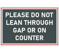Please do not lean through gap or on counter - Self adhesive sticker (300mm x 200mm)
