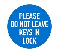 Please do not leave keys in lock, safety sign - Self adhesive sticker (200mm x 200mm)