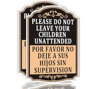 PLEASE DO NOT LEAVE YOUR CHILDREN UNATTENDED Bilingual Sign ,2 Pack Traffic sign, 14 x10 inches Metal Reflective Rust Aluminum UV Protected Waterproof Sturdy Easy Mounting for Workplace, Construction
