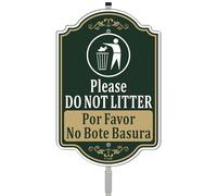 Please Do Not Litter Por Favor No Bote Basura Bilingual English Spanish Garden Outdoor Lawn Puppy Yard 12" x 8" With 35" Long Metal Private Stake With Stand Aluminum Outdoor Use