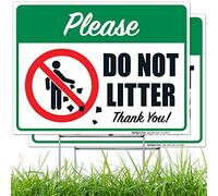 Please Do Not Litter Thank You with Graphic Sign, (2 Pack) Double Sided 9x12 Inches, Corrugated Plastic with Metal H Stake, Made in USA