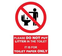 Please Do Not Put Litter In The Toilet Warning Sign Self Adhesive Gloss Sticker 160mm x 125mm