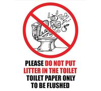Please Do Not Put Litter In The Toilet Warning Sign Self Adhesive Gloss Sticker 160mm x 125mm V2
