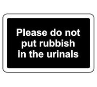 Please do not put rubbish in the urinals bathroom sign - Self adhesive sticker (200mm x 150mm)