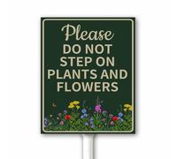 Please Do Not Step On Plants and Flowers Yard Sign with Stake, Keep Off Grass Sign for Garden Lawn Farm Decor, Rustproof Strudy Aluminum Weathproof 20x30 CM
