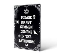 Please Do Not Summon Demons In The Bathroom, Spooky Metal Sign Gothic Decor Wall Plaque Metal Tin Sign Funny Halloween Goth Witchy Bathroom Signs for Halloween Humor Decoration Party (Smile Style)