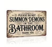 Please Do Not Summon Demons in the Bathroom Thank You Halloween Retro Metal Tin Sign Wall Art Decor for Home Farmhouse Halloween Party Indoor 8x12 Inch