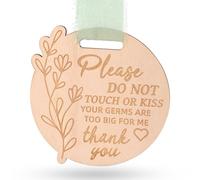 Please Do Not Touch or Kiss Baby Sign, Wooden Round Baby Stroller Tag with Ribbon Please Don’t Touch Sign No Touching Kissing Signs for Newborn (Wood Color)