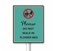 Please Do Not Walk in Flower Bed Metal Yard Sign with Stake Flower Warning Sign Strudy Aluminum Sign for Yard Garden Lawn Street Outdoor Easy to Install 12X15CM