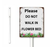 Please Do Not Walk In Flower Bed Yard Sign With Stake, Garden Plant Signs, Keep Off Sign for Garden, 12x15CM Sturdy Rust Free Easy to Install