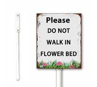 Please Do Not Walk In Flower Bed Yard Sign With Stake, Garden Plant Signs, Keep Off Sign for Garden, 18x22CM Sturdy Rust Free Easy to Install