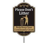 Please Don't Litter Help Keep Your Community Clean Sign Do Not Litter Yard No Littering 12" x 8" with 35" Long Metal Stake Private Property Grass Stand Aluminum Outdoor Use Business Home Lawn Garden