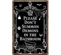 Please Don't Summon Demons in The Bathroom Metal Halloween Tin Signs for Kitchen Home Office Bar Cafe Decor 8x12 Inch
