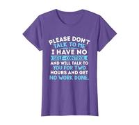 Please Don't Talk to Me I Have No Self Control - Funny Quote T-Shirt, Women, Purple Heather, Large