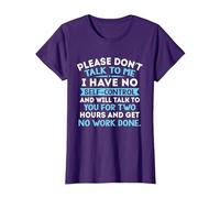 Please Don't Talk to Me I Have No Self Control - Funny Quote T-Shirt, Women, Purple, Large