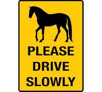 Please Drive Slowly Horse Crossing Slow Down Watch for Horse Xing Road Warning Sign For House Door Business Yard Fence 14x20 CM Aluminum Plaque