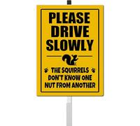 Please Drive Slowly Squirrel Yard Sign With Stake Reflective Aluminum Rustproof Caution Slow Down Wildlife Safety Sign Stand For Home Yard Street Neighborhoods Outdoor Decorations (8x12) IN