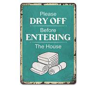 Please Dry Off Before Entering The House Swimming Pool Rules Warning Tin Sign Aluminum Hanging Plaque Art Wall Decor Indoor/outdoor Use 8×12 Inch