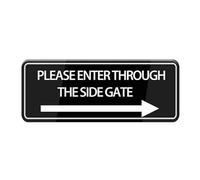 Please Enter Through The Side Gate With Right Arrow Sign Stickers, 10X3 Inch Acrylic Plaque With Strong Adhesives For Door Office Business Outdoor, White Letters On Black Background