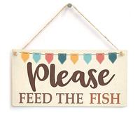 Please Feed The Fish - Helpful Reminder Handmade Wooden Sign/Plaque Colourful Bunting Design